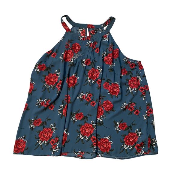 Torrid Size 4X Blue Red Floral High Neck Sleeveless Blouse plus size - Picture 2 of 7